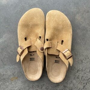 Birkenstock Suede Clog Mules in Tan